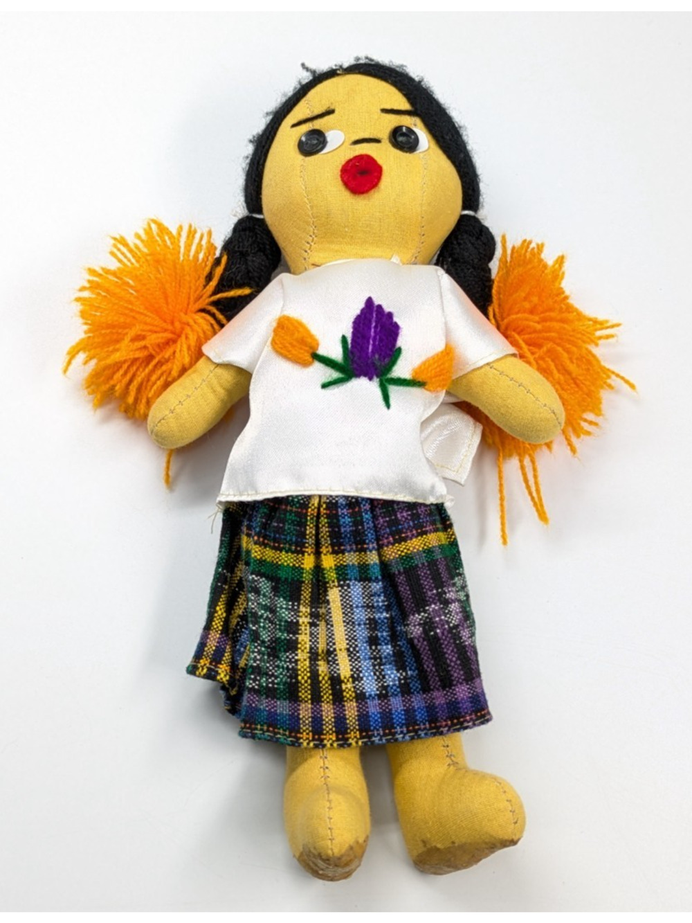Vintage Mexican Souvenir Cloth Girl Doll Folk Art Skirt 9" Tall Plush